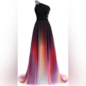 Women's One Shoulder Ombre Long Evening Prom Dress Wedding Party Gown